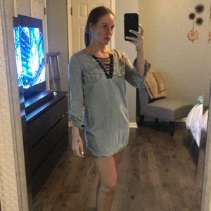 Express tan/gray mini dress
